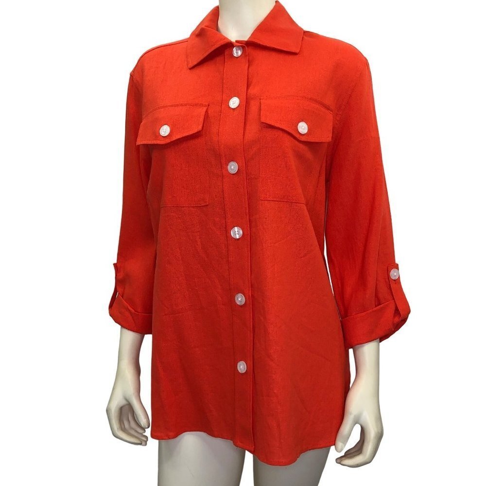JONES NEW YORK $89 OVERSIZED LINEN SHACKET ROLL TAB SLEEVE TOP SM NEW WITH TAG